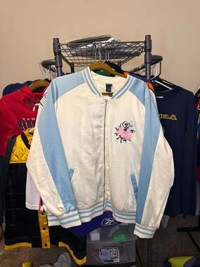 Disney Alice in Wonderland Embroidered Satin Bomber Jacket Size 3X